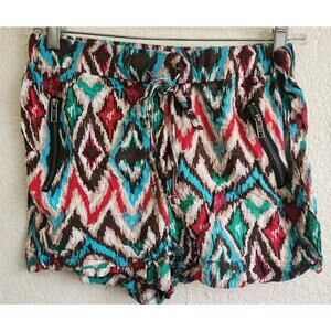 Justify Teal Brown Multicolor Aztec Print Pull On Shorts Medium Lightweight Soft